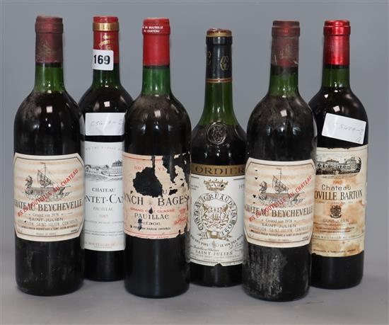 Two bottles of Ch. Beychevelle 1975, one bottle of Ch. Lynch Bages 1975,